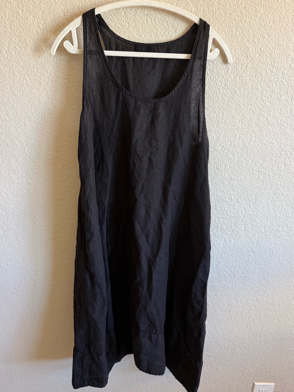 CP Shades 100% Linen Black Midi Scoop Neck Dress Flowy Minimalist Small